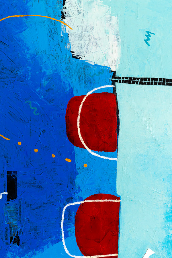 Lively Tale of Original Abstract Blue Painting, Contemporary Modern Abstract Canvas Wall Art | Azure myth (40"x40")