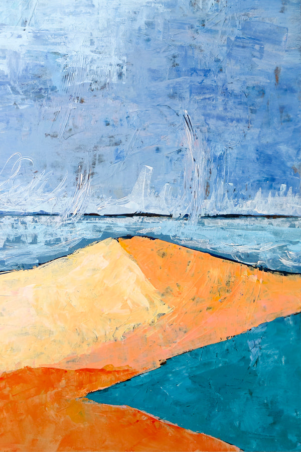 Minimalist Abstract Original Acrylic Painting, Modern Canvas Wall Art of Coastal Terrain | Beach (Vertical Ver.)