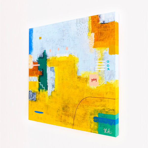 Modern Original Abstract Acrylic Painting, Playful with Bright Yellow Emphasis Canvas Wall Art | Belle (24"x24")
