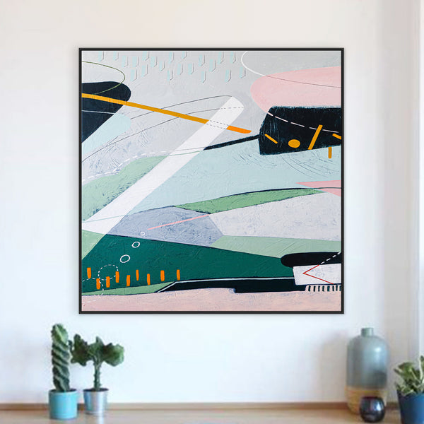 Dreamy Mindscape of Abstract Painting in Acrylic, Soft-Hued Modern Original Canvas Wall Art | Bilder (Square Ver.)