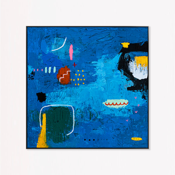Bold Blue Vibrant Abstract Wall Art — Original Oil Painting, Textured Canvas — "Blue Prayer" (20"x20" | 51x51cm)