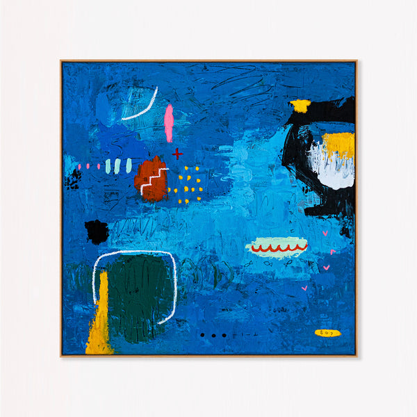 Bold Blue Vibrant Abstract Wall Art — Original Oil Painting, Textured Canvas — "Blue Prayer" (20"x20" | 51x51cm)