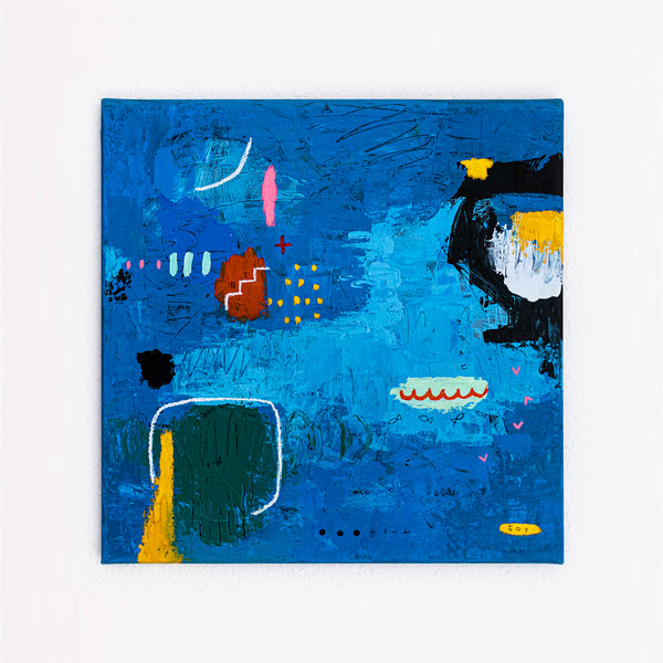 Bold Blue Vibrant Abstract Wall Art — Original Oil Painting, Textured Canvas — "Blue Prayer" (20"x20" | 51x51cm)