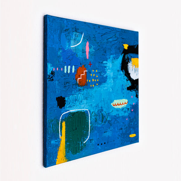 Bold Blue Vibrant Abstract Wall Art — Original Oil Painting, Textured Canvas — "Blue Prayer" (20"x20" | 51x51cm)