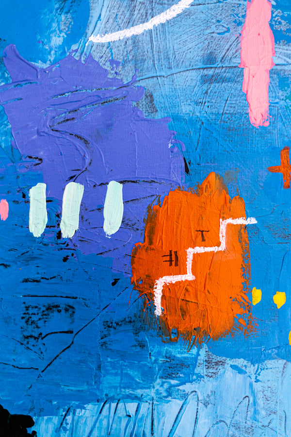 Bold Blue Vibrant Abstract Wall Art — Original Oil Painting, Textured Canvas — "Blue Prayer" (20"x20" | 51x51cm)