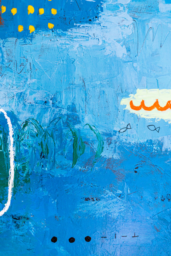 Bold Blue Vibrant Abstract Wall Art — Original Oil Painting, Textured Canvas — "Blue Prayer" (20"x20" | 51x51cm)