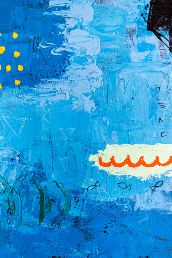 Bold Blue Vibrant Abstract Wall Art — Original Oil Painting, Textured Canvas — "Blue Prayer" (20"x20" | 51x51cm)