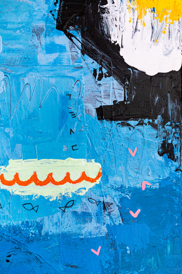 Bold Blue Vibrant Abstract Wall Art — Original Oil Painting, Textured Canvas — "Blue Prayer" (20"x20" | 51x51cm)