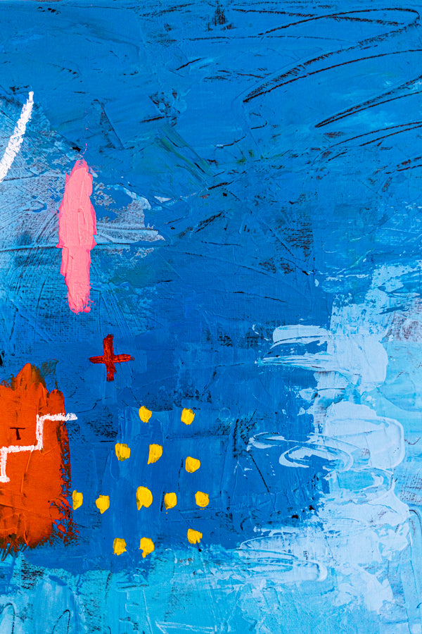 Bold Blue Vibrant Abstract Wall Art — Original Oil Painting, Textured Canvas — "Blue Prayer" (20"x20" | 51x51cm)