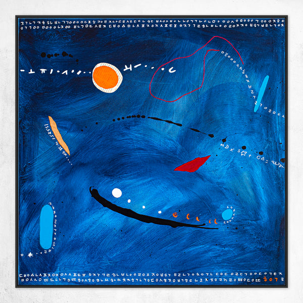 Original Abstract Mixed Media Painting, Modern Canvas Wall Art Illustrating Vibrant Night Scenery with Brush Strokes | Blues (30"x30")