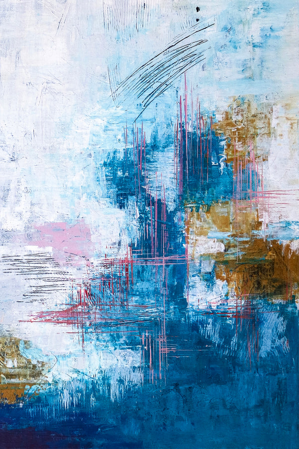 Feast of Vibrant Hues in Modern Abstract Original Painting, Canvas Wall Art Evident Brush Strokes | Blue turquoise