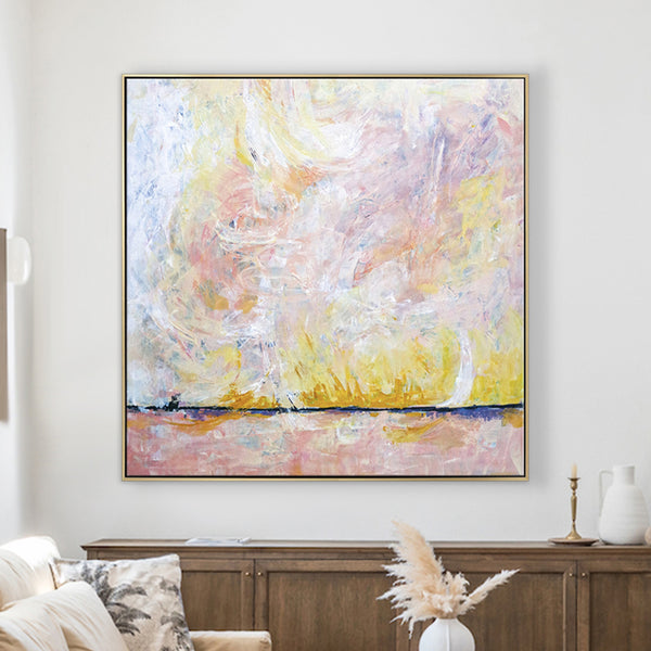 Colorful & Bright Expression Original Abstract Acrylic Painting, Modern Expressionism Canvas Wall Art | Blush field