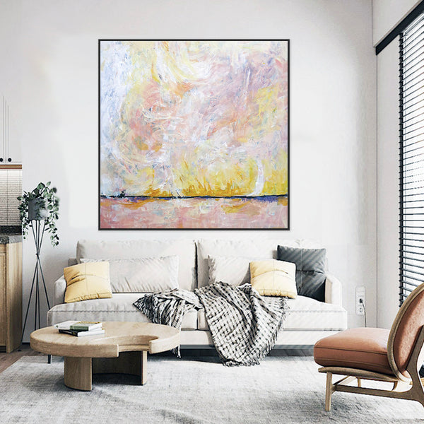 Colorful & Bright Expression Original Abstract Acrylic Painting, Modern Expressionism Canvas Wall Art | Blush field