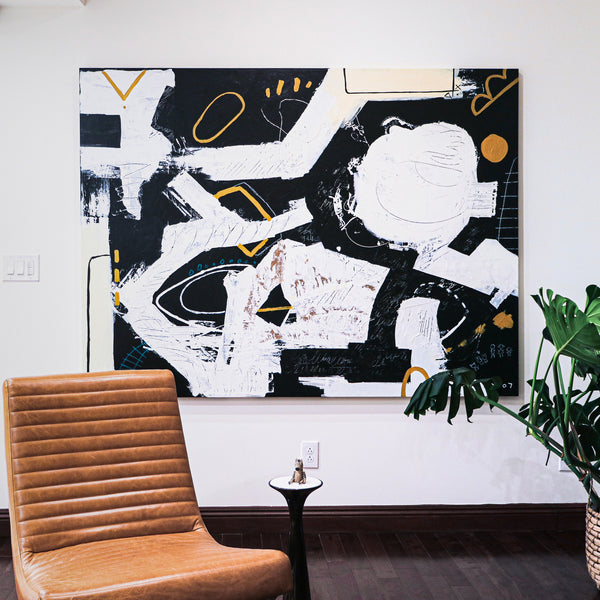 Bold Composition in Black and White, Extra-Large Modern Abstract Expressionism Painting | But what if (80"x60")