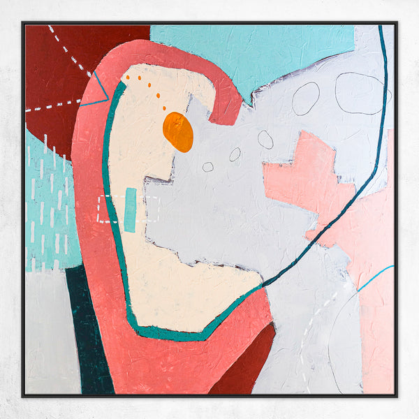 Tension-filled Modern Abstract Acrylic Painting Original, Canvas Wall Art in Red & Pink | But yet (Square Ver.)