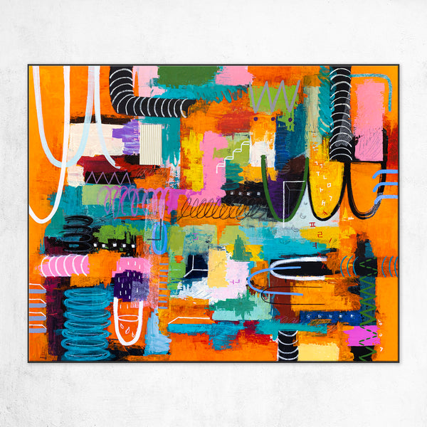 Vibrant Modern Abstract Painting, Unrestrained Expressions in Canvas Wall Art | Cadmium orange mindscape (60"x48")