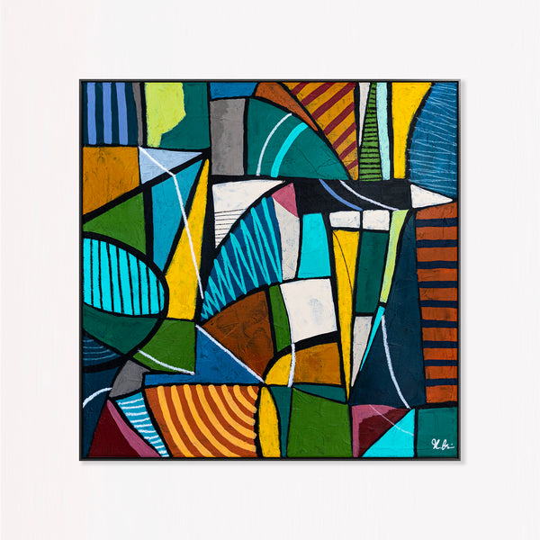 Large Teal Modern Abstract Wall Art — Original Oil Painting, Textured Canvas — "Campus Colorum" (20"x20" | 51x51cm)