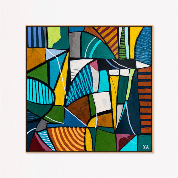 Large Teal Modern Abstract Wall Art — Original Oil Painting, Textured Canvas — "Campus Colorum"
