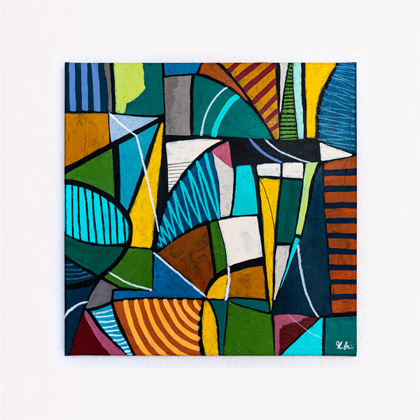 Large Teal Modern Abstract Wall Art — Original Oil Painting, Textured Canvas — "Campus Colorum" (20"x20" | 51x51cm)