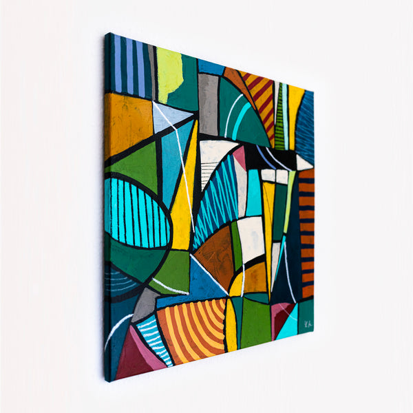 Large Teal Modern Abstract Wall Art — Original Oil Painting, Textured Canvas — "Campus Colorum"