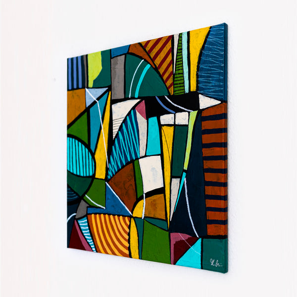 Large Teal Modern Abstract Wall Art — Original Oil Painting, Textured Canvas — "Campus Colorum" (20"x20" | 51x51cm)