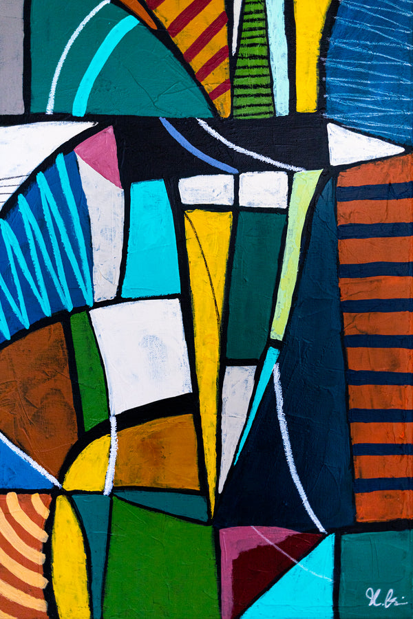 Large Teal Modern Abstract Wall Art — Original Oil Painting, Textured Canvas — "Campus Colorum"