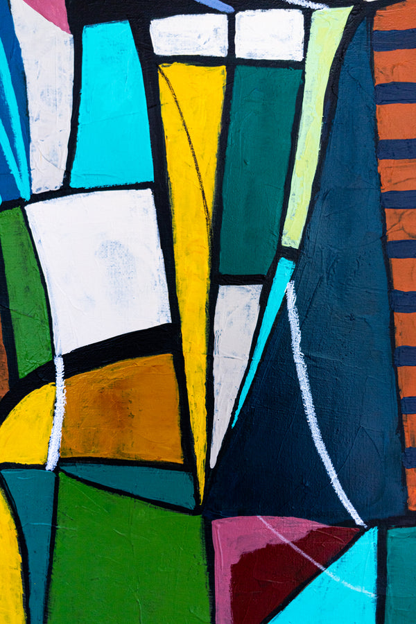 Large Teal Modern Abstract Wall Art — Original Oil Painting, Textured Canvas — "Campus Colorum" (20"x20" | 51x51cm)
