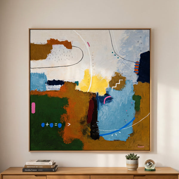 Abstract Wall Art — Vibrant Blue Modern Original Oil Painting, Textured Canvas — "Carli et Terae"