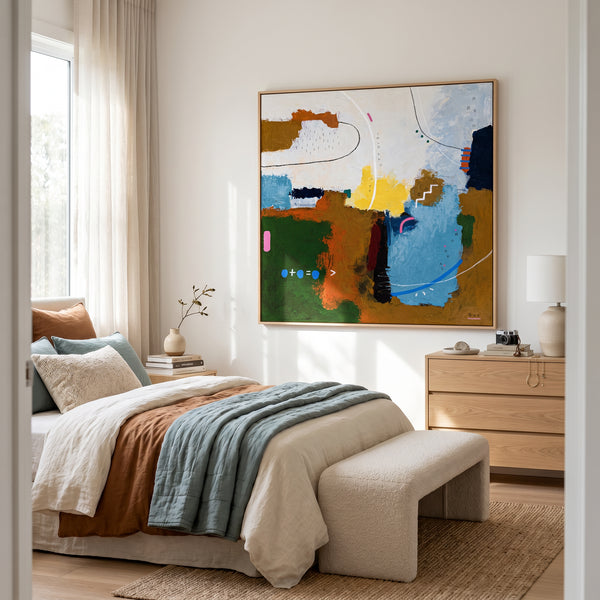 Abstract Wall Art — Vibrant Blue Modern Original Oil Painting, Textured Canvas — "Carli et Terae"
