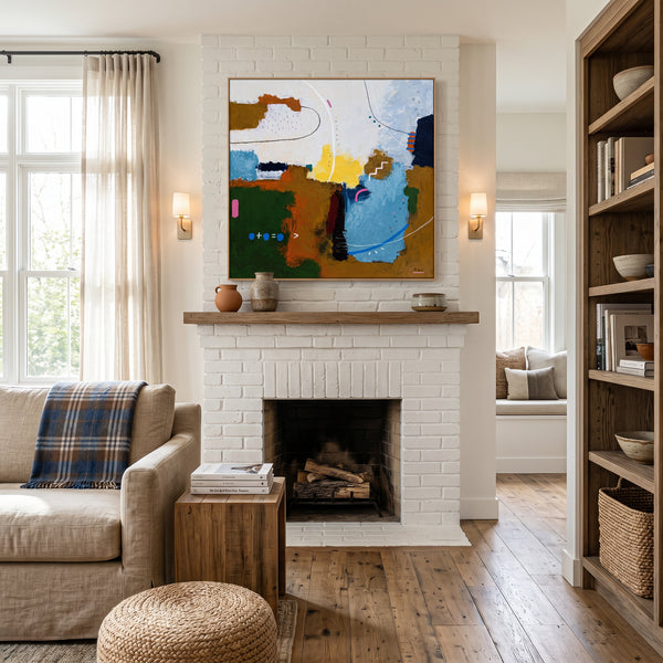 Abstract Wall Art — Vibrant Blue Modern Original Oil Painting, Textured Canvas — "Carli et Terae"