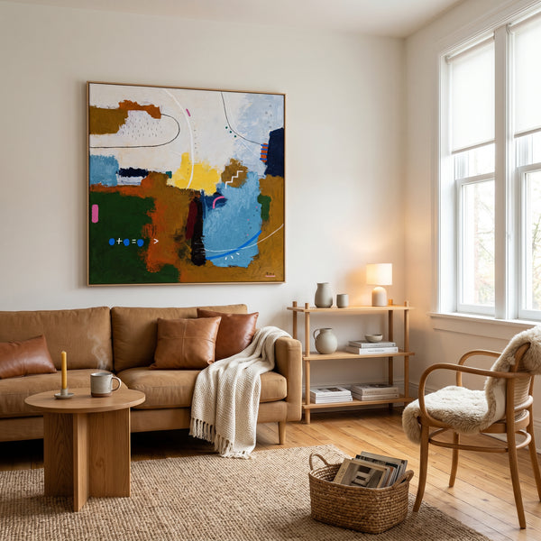 Abstract Wall Art — Vibrant Blue Modern Original Oil Painting, Textured Canvas — "Carli et Terae"