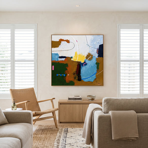 Abstract Wall Art — Vibrant Blue Modern Original Oil Painting, Textured Canvas — "Carli et Terae"