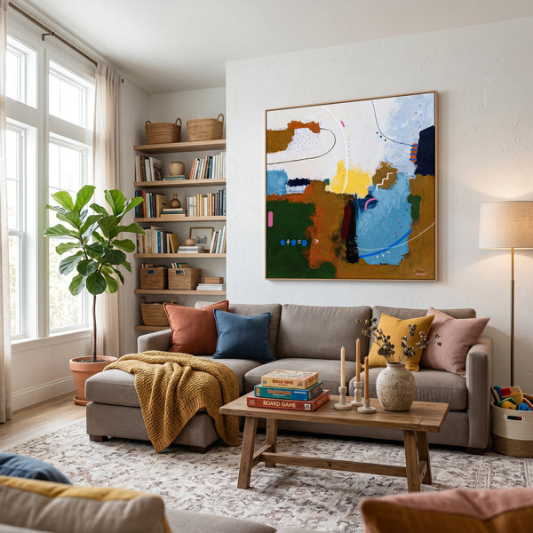 Abstract Wall Art — Vibrant Blue Modern Original Oil Painting, Textured Canvas — "Carli et Terae"