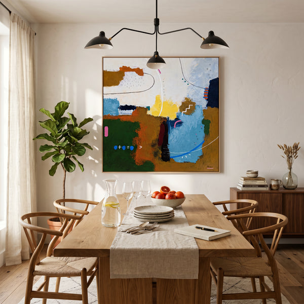 Abstract Wall Art — Vibrant Blue Modern Original Oil Painting, Textured Canvas — "Carli et Terae"