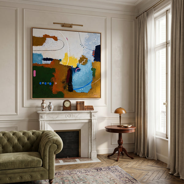 Abstract Wall Art — Vibrant Blue Modern Original Oil Painting, Textured Canvas — "Carli et Terae"