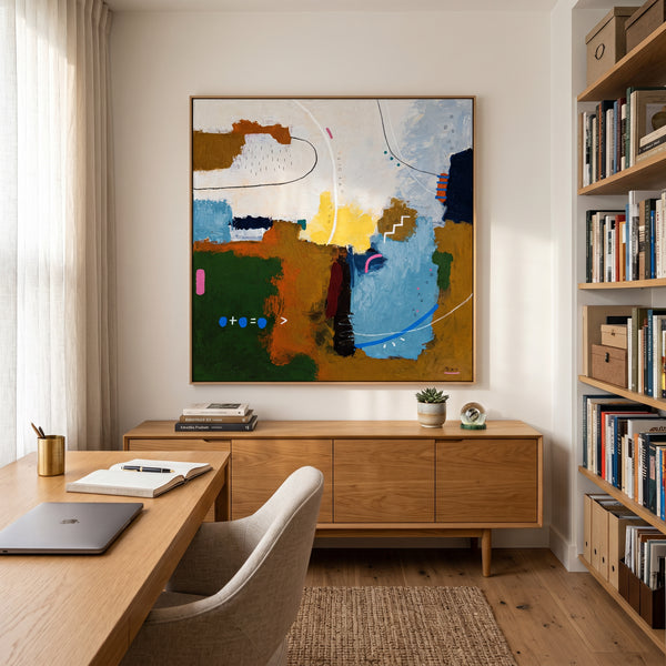 Abstract Wall Art — Vibrant Blue Modern Original Oil Painting, Textured Canvas — "Carli et Terae"