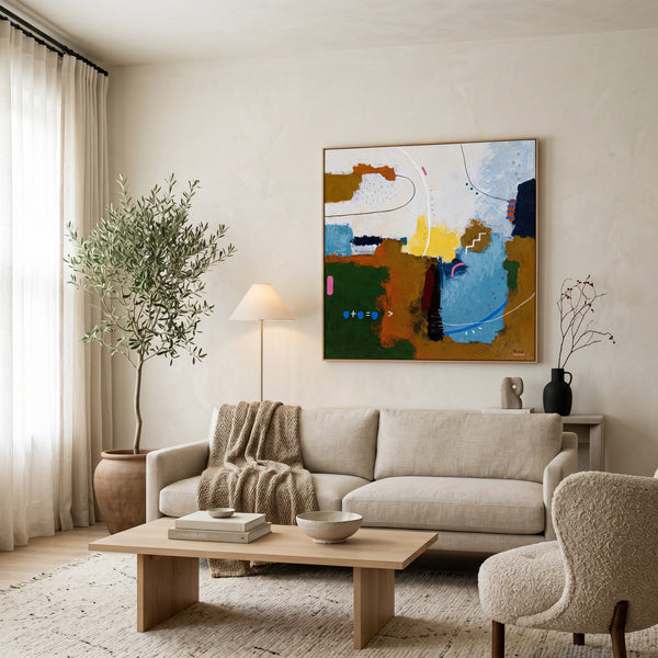 Abstract Wall Art — Vibrant Blue Modern Original Oil Painting, Textured Canvas — "Carli et Terae"