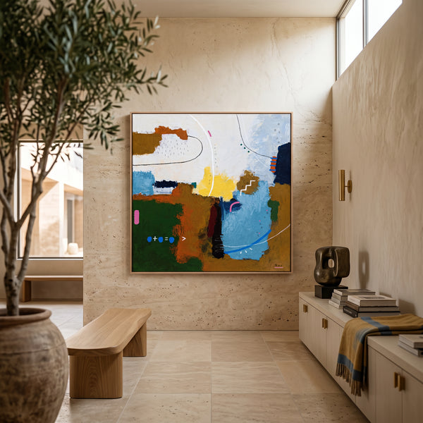 Abstract Wall Art — Vibrant Blue Modern Original Oil Painting, Textured Canvas — "Carli et Terae"