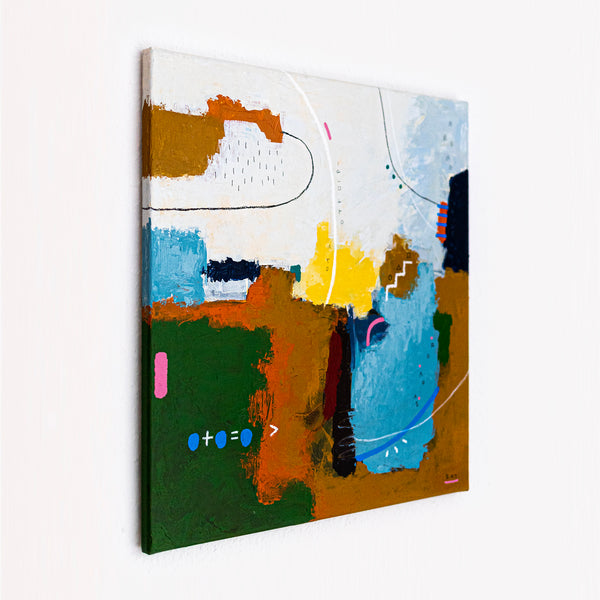 Abstract Wall Art — Vibrant Blue Modern Original Oil Painting, Textured Canvas — "Carli et Terae"