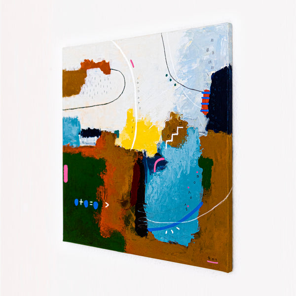 Abstract Wall Art — Vibrant Blue Modern Original Oil Painting, Textured Canvas — "Carli et Terae"
