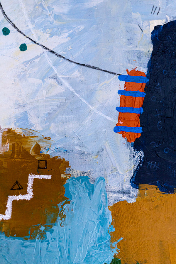 Abstract Wall Art — Vibrant Blue Modern Original Oil Painting, Textured Canvas — "Carli et Terae" (20"x20" | 51x51cm)
