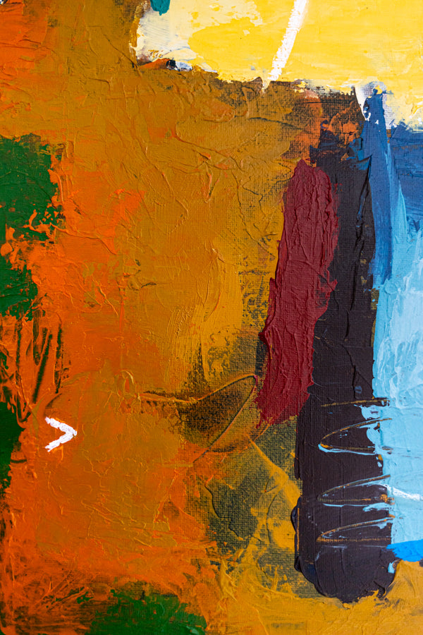 Abstract Wall Art — Vibrant Blue Modern Original Oil Painting, Textured Canvas — "Carli et Terae" (20"x20" | 51x51cm)