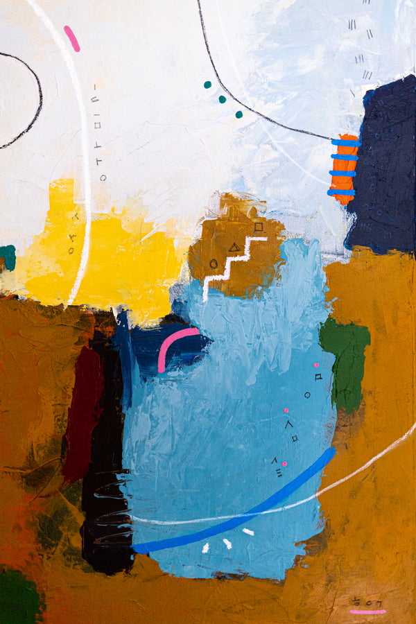 Abstract Wall Art — Vibrant Blue Modern Original Oil Painting, Textured Canvas — "Carli et Terae" (20"x20" | 51x51cm)