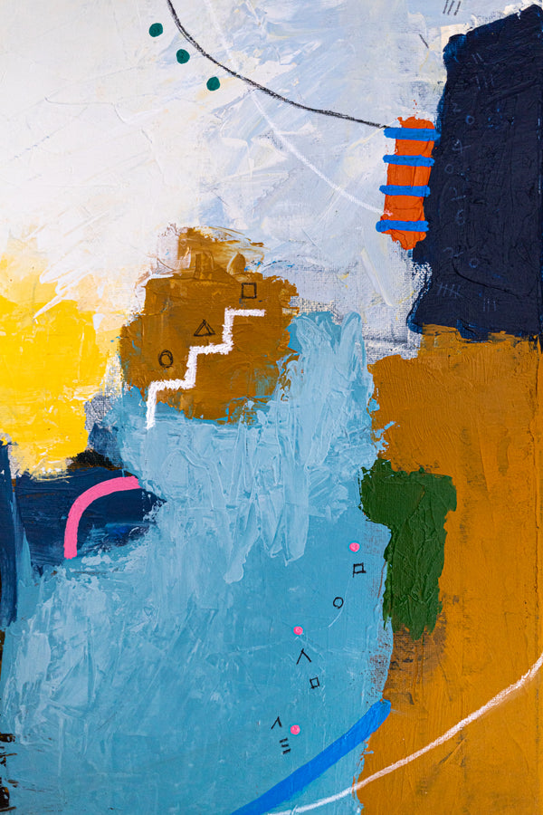 Abstract Wall Art — Vibrant Blue Modern Original Oil Painting, Textured Canvas — "Carli et Terae" (20"x20" | 51x51cm)