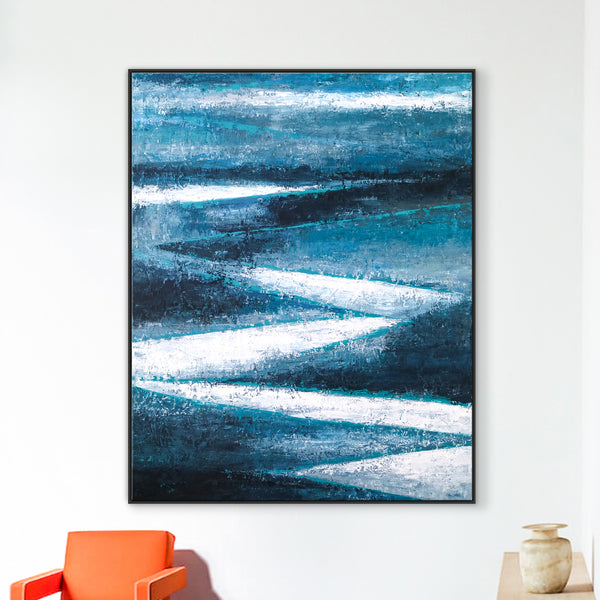 Original Abstract Acrylic Painting in Dark Blue Tones, Large Modern Expressionist Canvas Wall Art Journey | Channel