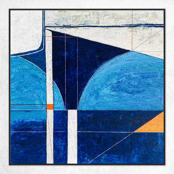Classic & Modern Geometric Abstract Painting in Acrylic, Contemporary Blue Large Modern Canvas Wall Art | Circa