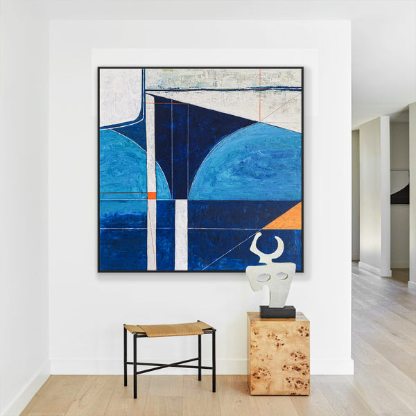 Classic & Modern Geometric Abstract Painting in Acrylic, Contemporary Blue Large Modern Canvas Wall Art | Circa