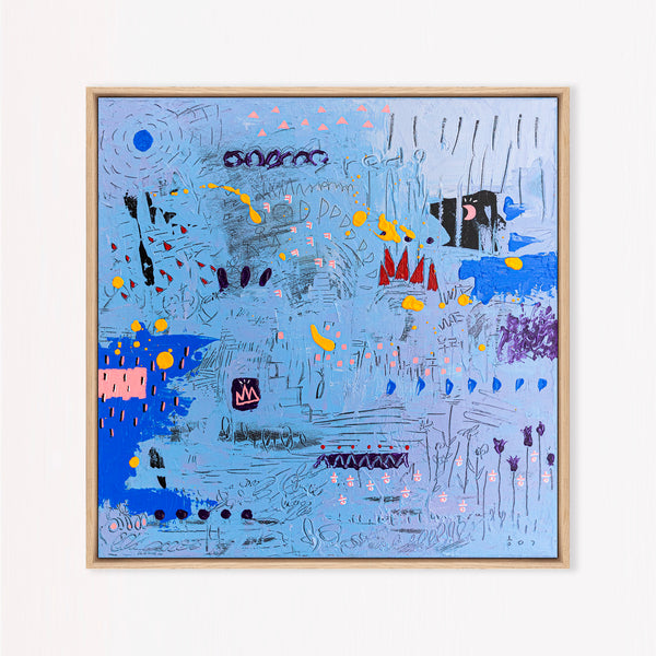 Abstract Painting - Original Wall Art – Oil & Acrylic on Canvas – Blue Contemporary Modern Wall Art – Clara Nox (20"x20" | 50x50cm)