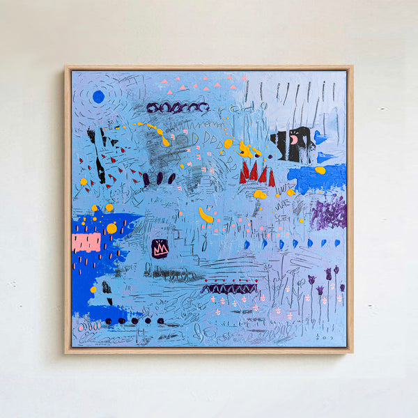 Abstract Painting - Original Wall Art – Oil & Acrylic on Canvas – Blue Contemporary Modern Wall Art – Clara Nox (20"x20" | 50x50cm)