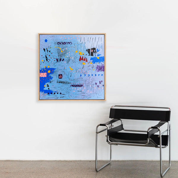 Abstract Painting - Original Wall Art – Oil & Acrylic on Canvas – Blue Contemporary Modern Wall Art – Clara Nox (20"x20" | 50x50cm)